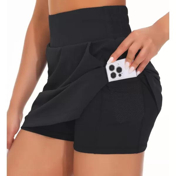 THE GYM PEOPLE Womens Golf Skort Tennis High Waist Lightweight Athletic Casual Skirts Builtin Shorts with 4 PocketsBlack