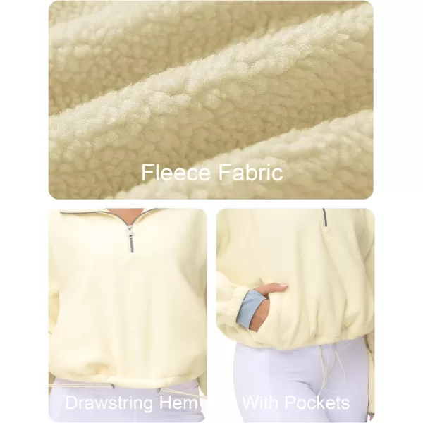 THE GYM PEOPLE Womens Half Zip Crop Pullover Sweatshirt Fleece Stand Collar Workout Tops with Pockets Drawstring HemBeige