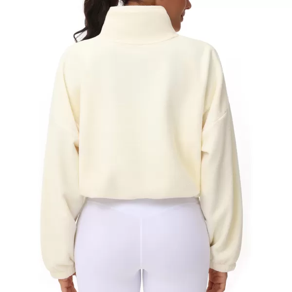 THE GYM PEOPLE Womens Half Zip Crop Pullover Sweatshirt Fleece Stand Collar Workout Tops with Pockets Drawstring HemBeige