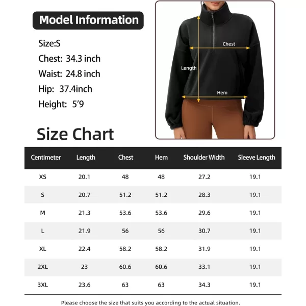 THE GYM PEOPLE Womens Half Zip Crop Pullover Sweatshirt Fleece Stand Collar Workout Tops with Pockets Drawstring HemBlack