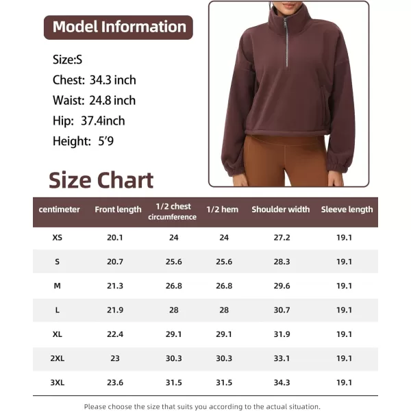 THE GYM PEOPLE Womens Half Zip Crop Pullover Sweatshirt Fleece Stand Collar Workout Tops with Pockets Drawstring HemBrown