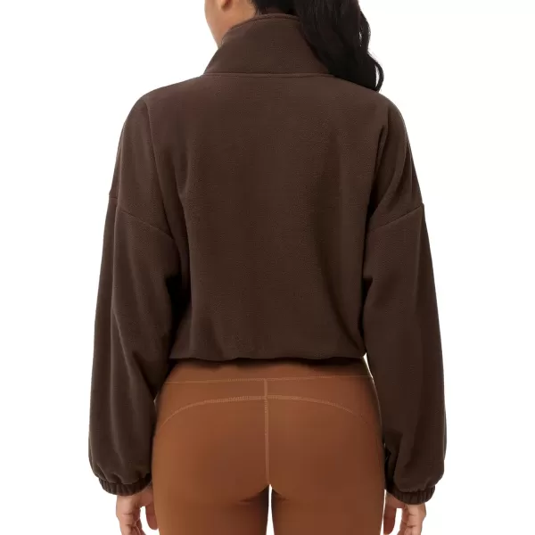 THE GYM PEOPLE Womens Half Zip Crop Pullover Sweatshirt Fleece Stand Collar Workout Tops with Pockets Drawstring HemBrown