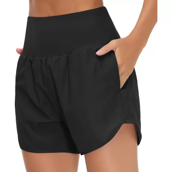 THE GYM PEOPLE Womens High Waist Running Shorts with Liner Athletic Hiking Workout Shorts Zip PocketsBlack