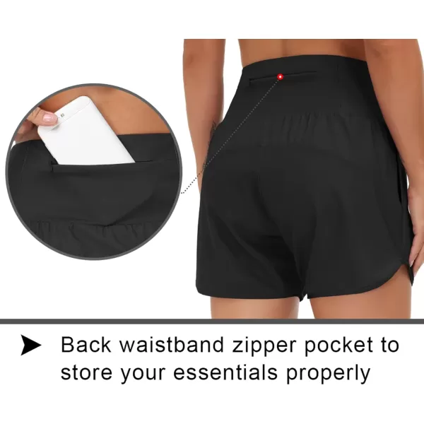 THE GYM PEOPLE Womens High Waist Running Shorts with Liner Athletic Hiking Workout Shorts Zip PocketsBlack