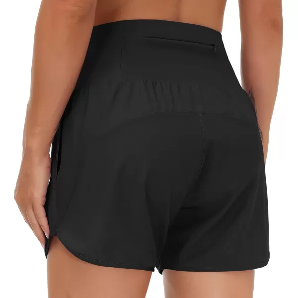 THE GYM PEOPLE Womens High Waist Running Shorts with Liner Athletic Hiking Workout Shorts Zip PocketsBlack