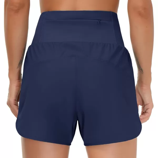 THE GYM PEOPLE Womens High Waist Running Shorts with Liner Athletic Hiking Workout Shorts Zip PocketsBlue