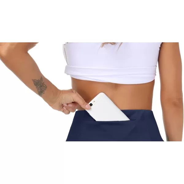THE GYM PEOPLE Womens High Waist Running Shorts with Liner Athletic Hiking Workout Shorts Zip PocketsBlue