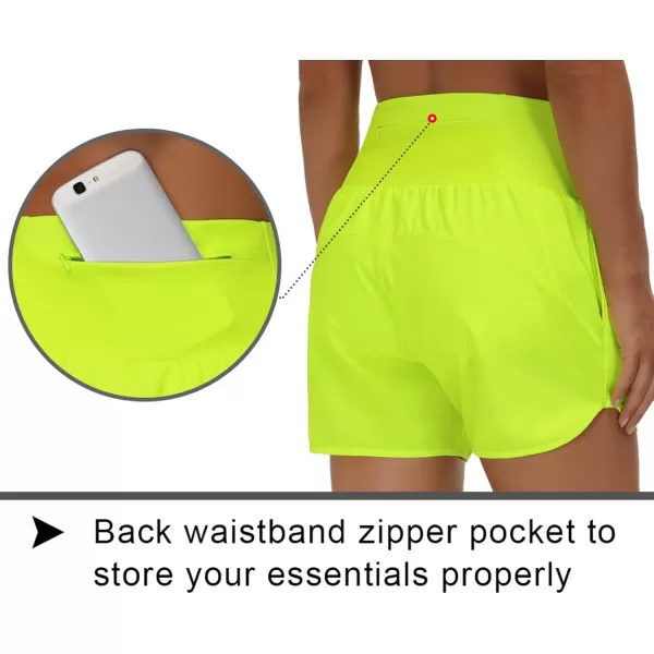 THE GYM PEOPLE Womens High Waist Running Shorts with Liner Athletic Hiking Workout Shorts Zip PocketsFluores Yellow