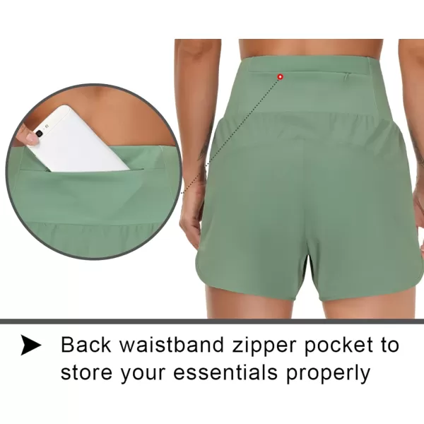 THE GYM PEOPLE Womens High Waist Running Shorts with Liner Athletic Hiking Workout Shorts Zip PocketsJasmine Green