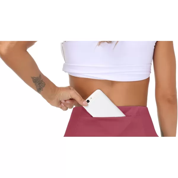 THE GYM PEOPLE Womens High Waist Running Shorts with Liner Athletic Hiking Workout Shorts Zip PocketsRose Red