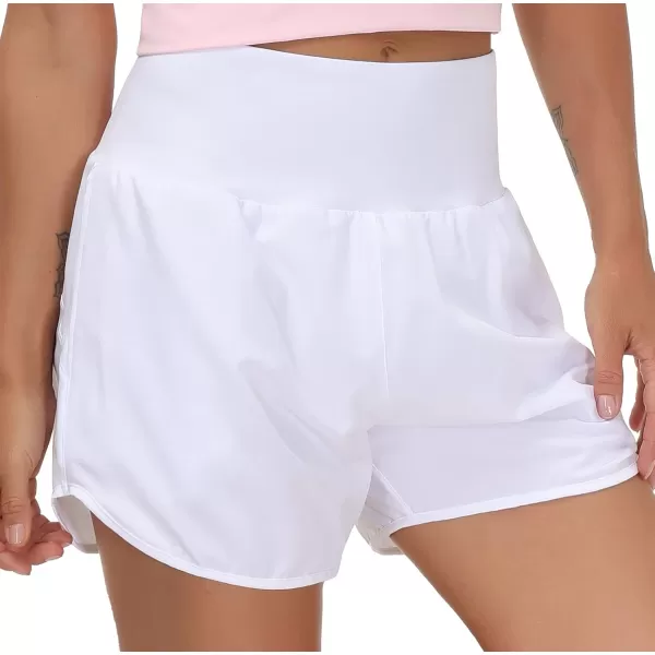 THE GYM PEOPLE Womens High Waist Running Shorts with Liner Athletic Hiking Workout Shorts Zip PocketsWhite