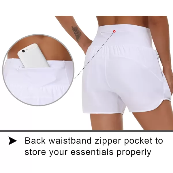 THE GYM PEOPLE Womens High Waist Running Shorts with Liner Athletic Hiking Workout Shorts Zip PocketsWhite
