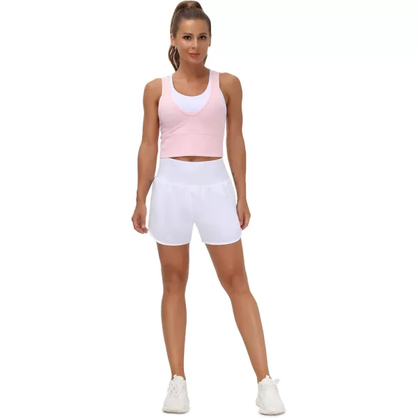 THE GYM PEOPLE Womens High Waist Running Shorts with Liner Athletic Hiking Workout Shorts Zip PocketsWhite