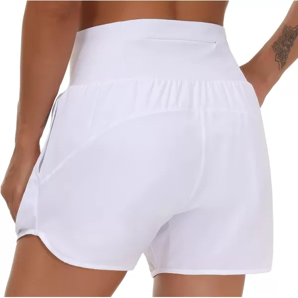 THE GYM PEOPLE Womens High Waist Running Shorts with Liner Athletic Hiking Workout Shorts Zip PocketsWhite