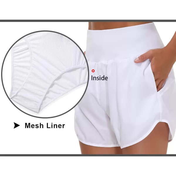 THE GYM PEOPLE Womens High Waist Running Shorts with Liner Athletic Hiking Workout Shorts Zip PocketsWhite
