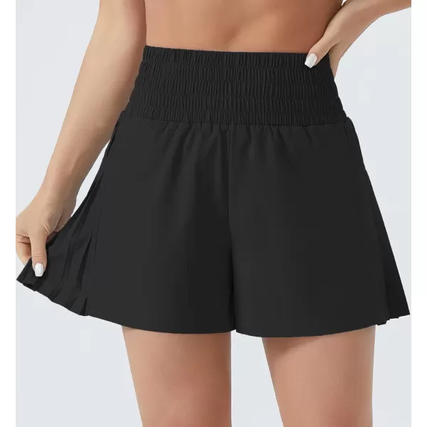 THE GYM PEOPLE Womens High Waist Workout Shorts Side Pleated Athletic Running Shorts with Mesh Liner Zip PocketBlack