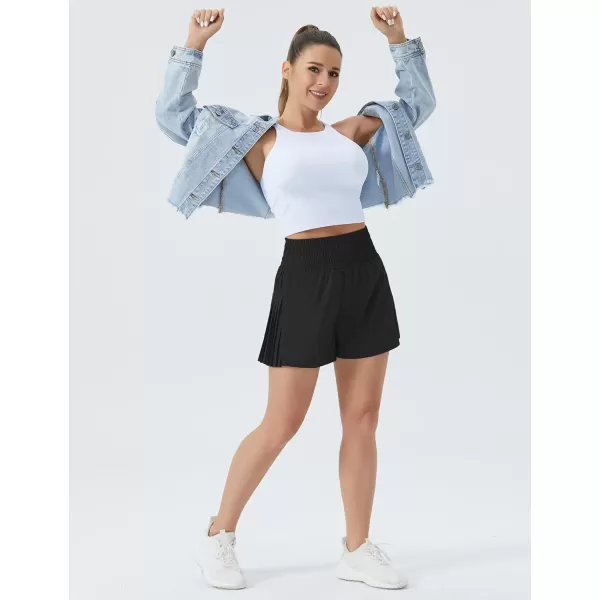 THE GYM PEOPLE Womens High Waist Workout Shorts Side Pleated Athletic Running Shorts with Mesh Liner Zip PocketBlack