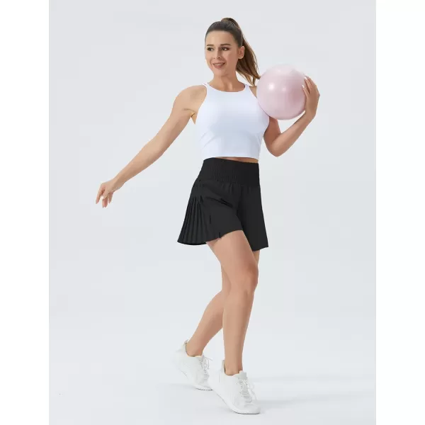 THE GYM PEOPLE Womens High Waist Workout Shorts Side Pleated Athletic Running Shorts with Mesh Liner Zip PocketBlack