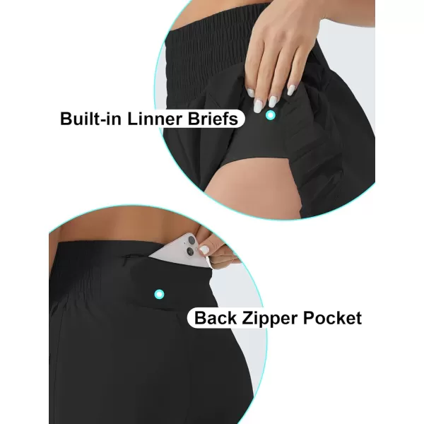 THE GYM PEOPLE Womens High Waist Workout Shorts Side Pleated Athletic Running Shorts with Mesh Liner Zip PocketBlack