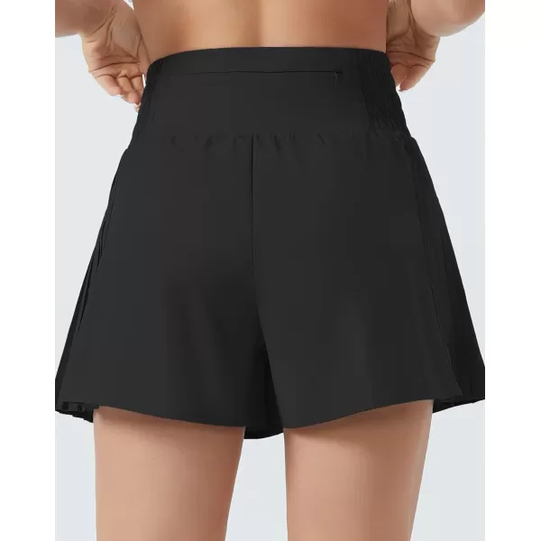 THE GYM PEOPLE Womens High Waist Workout Shorts Side Pleated Athletic Running Shorts with Mesh Liner Zip PocketBlack