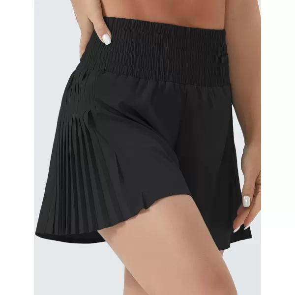 THE GYM PEOPLE Womens High Waist Workout Shorts Side Pleated Athletic Running Shorts with Mesh Liner Zip PocketBlack