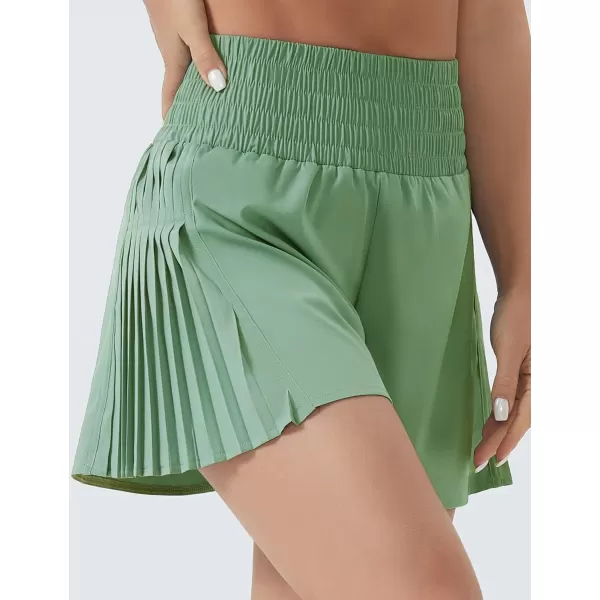 THE GYM PEOPLE Womens High Waist Workout Shorts Side Pleated Athletic Running Shorts with Mesh Liner Zip PocketJasmine Green
