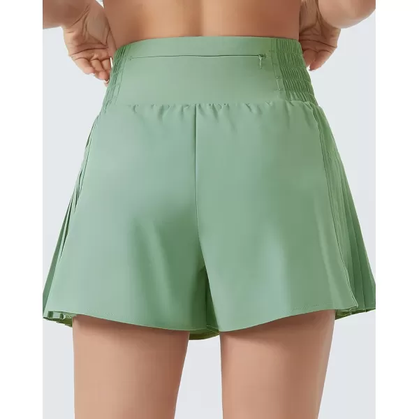 THE GYM PEOPLE Womens High Waist Workout Shorts Side Pleated Athletic Running Shorts with Mesh Liner Zip PocketJasmine Green