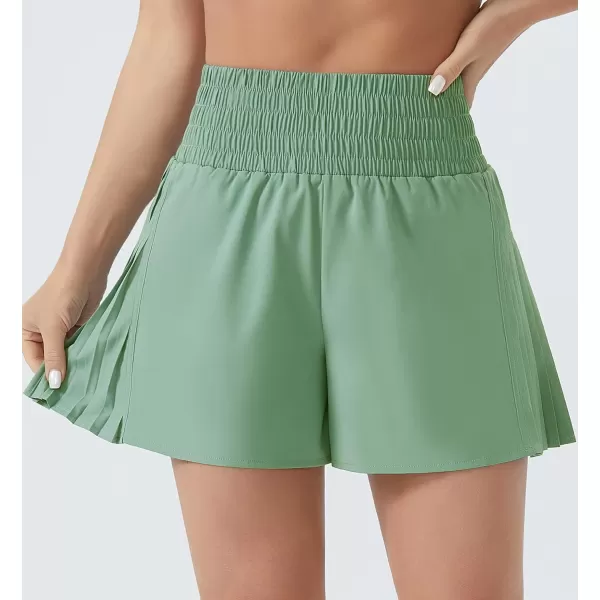 THE GYM PEOPLE Womens High Waist Workout Shorts Side Pleated Athletic Running Shorts with Mesh Liner Zip PocketJasmine Green