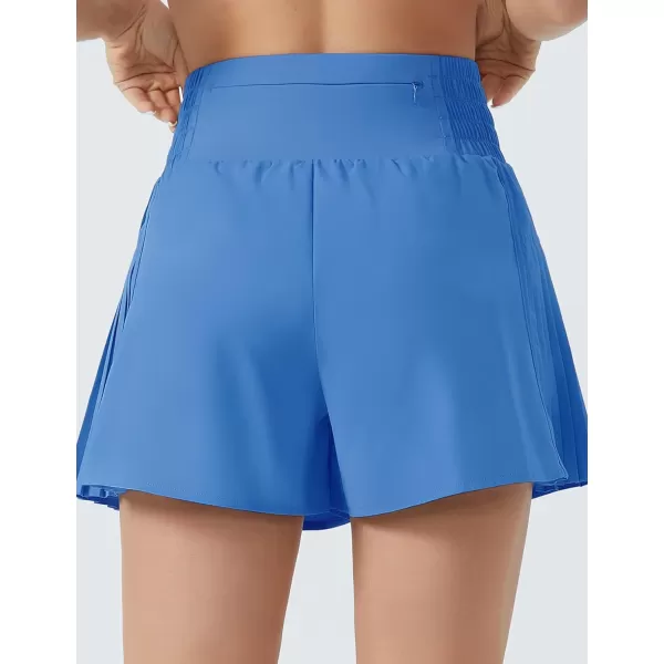 THE GYM PEOPLE Womens High Waist Workout Shorts Side Pleated Athletic Running Shorts with Mesh Liner Zip PocketLight Blue