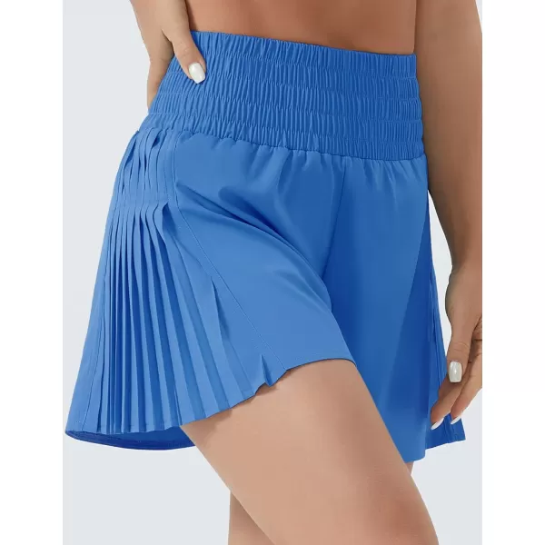THE GYM PEOPLE Womens High Waist Workout Shorts Side Pleated Athletic Running Shorts with Mesh Liner Zip PocketLight Blue