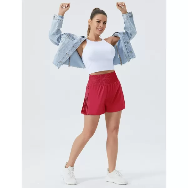THE GYM PEOPLE Womens High Waist Workout Shorts Side Pleated Athletic Running Shorts with Mesh Liner Zip PocketMagenta