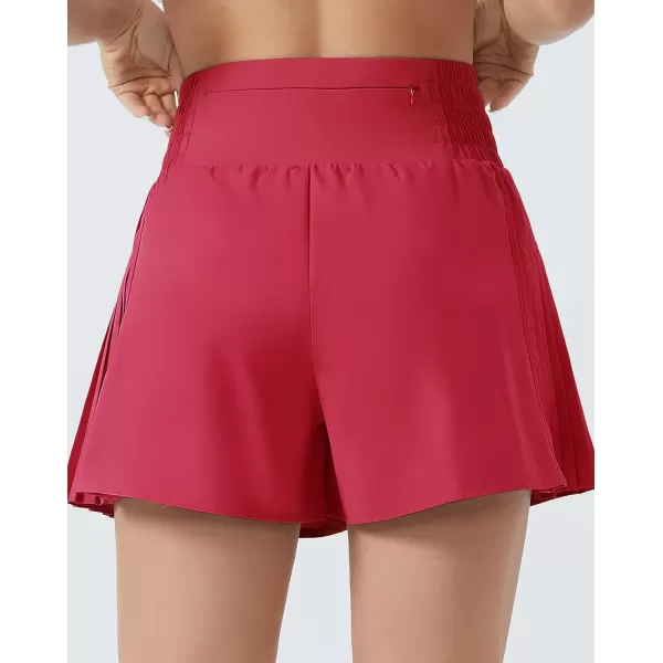 THE GYM PEOPLE Womens High Waist Workout Shorts Side Pleated Athletic Running Shorts with Mesh Liner Zip PocketMagenta
