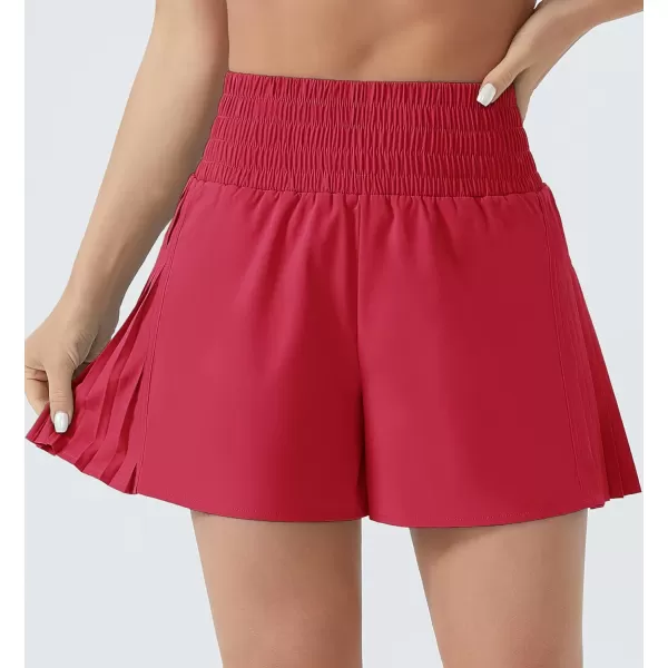 THE GYM PEOPLE Womens High Waist Workout Shorts Side Pleated Athletic Running Shorts with Mesh Liner Zip PocketMagenta