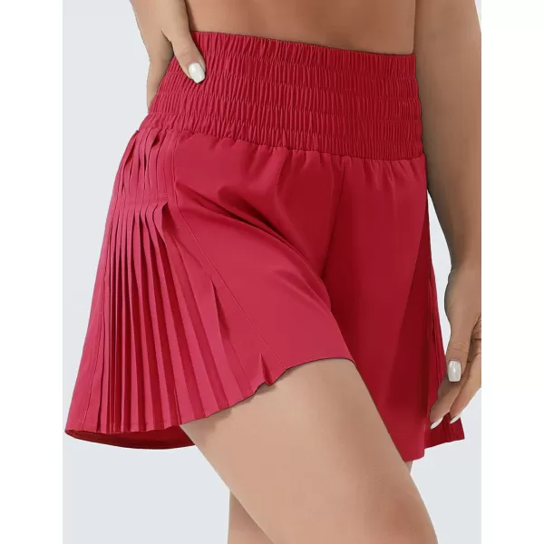 THE GYM PEOPLE Womens High Waist Workout Shorts Side Pleated Athletic Running Shorts with Mesh Liner Zip PocketMagenta