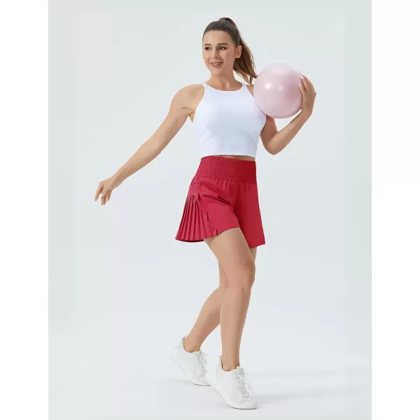 THE GYM PEOPLE Womens High Waist Workout Shorts Side Pleated Athletic Running Shorts with Mesh Liner Zip PocketMagenta