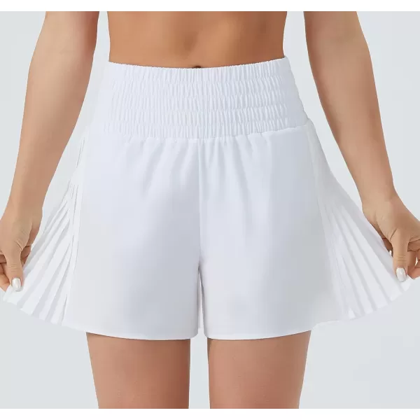 THE GYM PEOPLE Womens High Waist Workout Shorts Side Pleated Athletic Running Shorts with Mesh Liner Zip PocketWhite