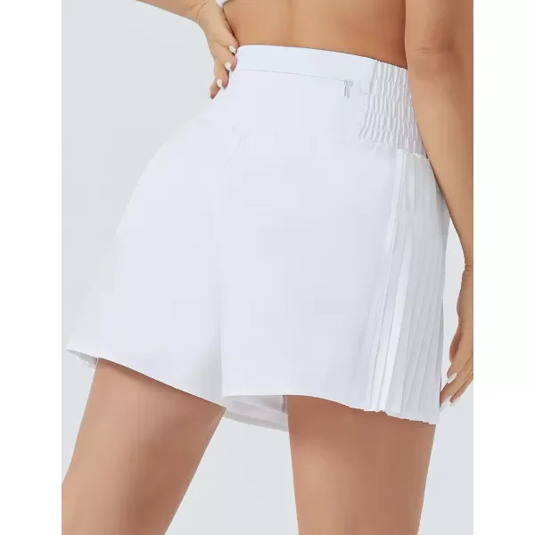 THE GYM PEOPLE Womens High Waist Workout Shorts Side Pleated Athletic Running Shorts with Mesh Liner Zip PocketWhite