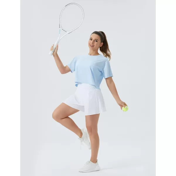 THE GYM PEOPLE Womens High Waist Workout Shorts Side Pleated Athletic Running Shorts with Mesh Liner Zip PocketWhite