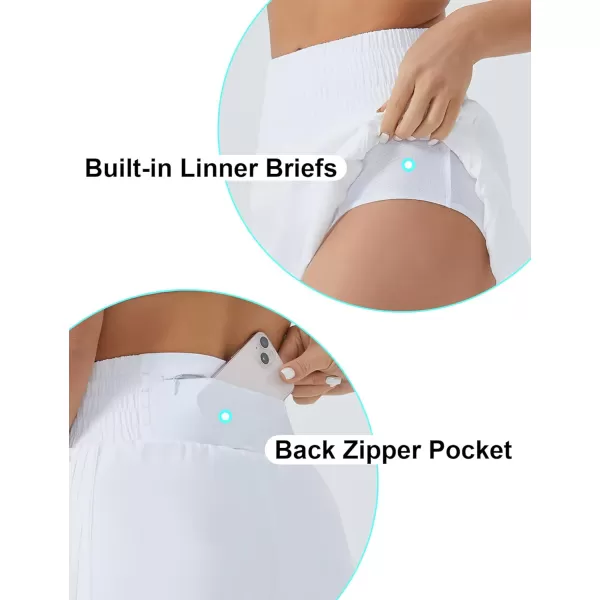 THE GYM PEOPLE Womens High Waist Workout Shorts Side Pleated Athletic Running Shorts with Mesh Liner Zip PocketWhite