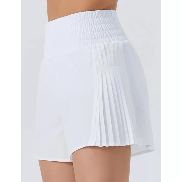 THE GYM PEOPLE Womens High Waist Workout Shorts Side Pleated Athletic Running Shorts with Mesh Liner Zip PocketWhite