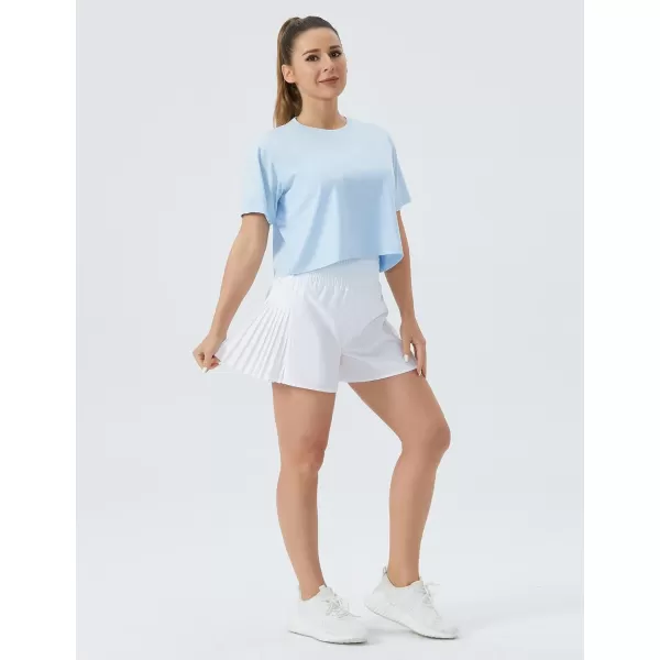 THE GYM PEOPLE Womens High Waist Workout Shorts Side Pleated Athletic Running Shorts with Mesh Liner Zip PocketWhite