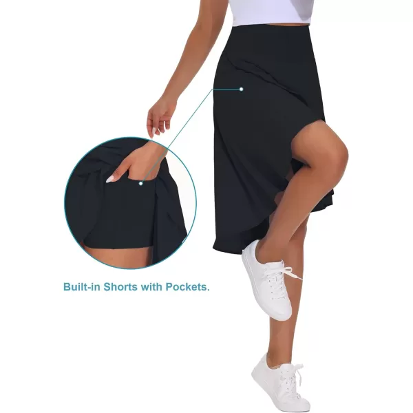 THE GYM PEOPLE Womens High Waist Wrap Ruffle Hem Asymmetric Skort High Low Flowy Midi Skirt with ShortsBlack