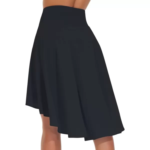 THE GYM PEOPLE Womens High Waist Wrap Ruffle Hem Asymmetric Skort High Low Flowy Midi Skirt with ShortsBlack
