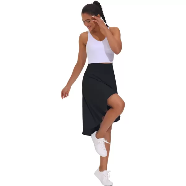 THE GYM PEOPLE Womens High Waist Wrap Ruffle Hem Asymmetric Skort High Low Flowy Midi Skirt with ShortsBlack
