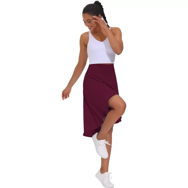 THE GYM PEOPLE Womens High Waist Wrap Ruffle Hem Asymmetric Skort High Low Flowy Midi Skirt with ShortsDark Red