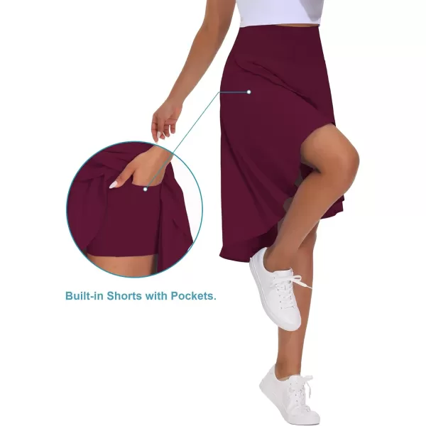 THE GYM PEOPLE Womens High Waist Wrap Ruffle Hem Asymmetric Skort High Low Flowy Midi Skirt with ShortsDark Red
