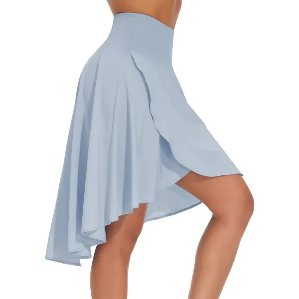 THE GYM PEOPLE Womens High Waist Wrap Ruffle Hem Asymmetric Skort High Low Flowy Midi Skirt with ShortsIce Blue