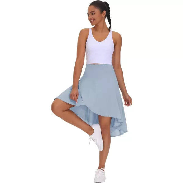 THE GYM PEOPLE Womens High Waist Wrap Ruffle Hem Asymmetric Skort High Low Flowy Midi Skirt with ShortsIce Blue