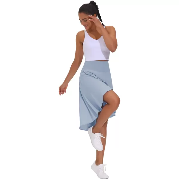 THE GYM PEOPLE Womens High Waist Wrap Ruffle Hem Asymmetric Skort High Low Flowy Midi Skirt with ShortsIce Blue