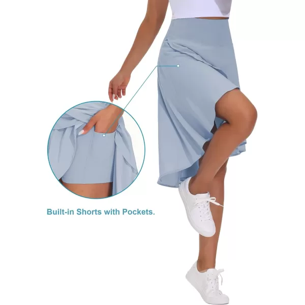THE GYM PEOPLE Womens High Waist Wrap Ruffle Hem Asymmetric Skort High Low Flowy Midi Skirt with ShortsIce Blue